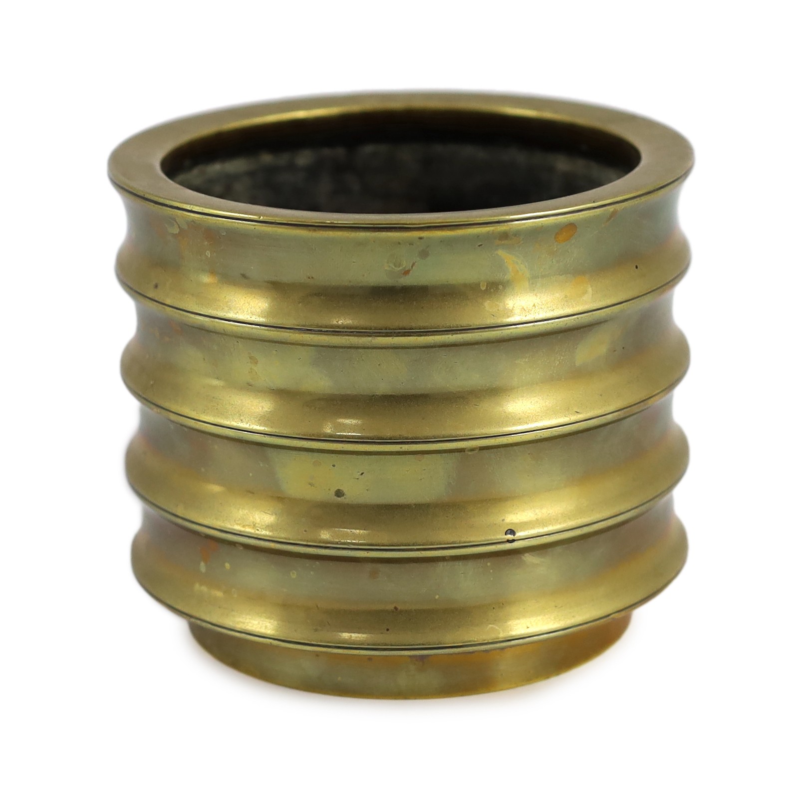 A Chinese bronze censer, two character Xuande seal mark, 18th century, 10.4cm high, 12.1cm diameter, small dents